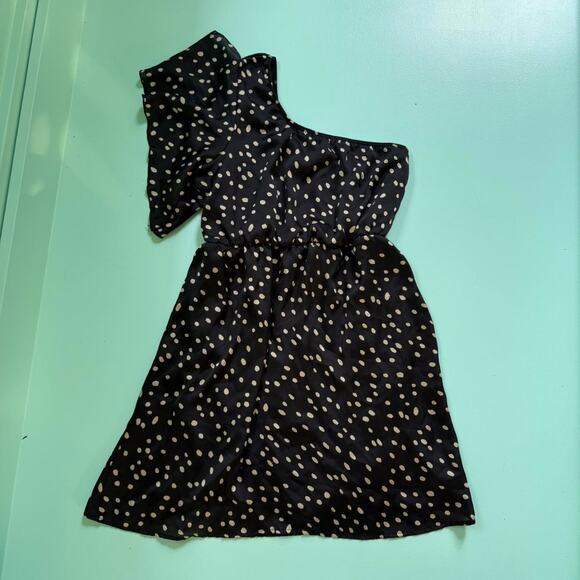 Vintage Black and white polka dot dress - one shoulder - Size Large - Picture 1 of 7